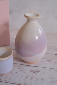 Hagi Murasaki Pastel Lilac Ombre Lavender Drip Glaze Japanese Sake Set