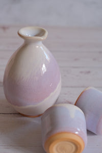 Hagi Murasaki Pastel Lilac Ombre Lavender Drip Glaze Japanese Sake Set