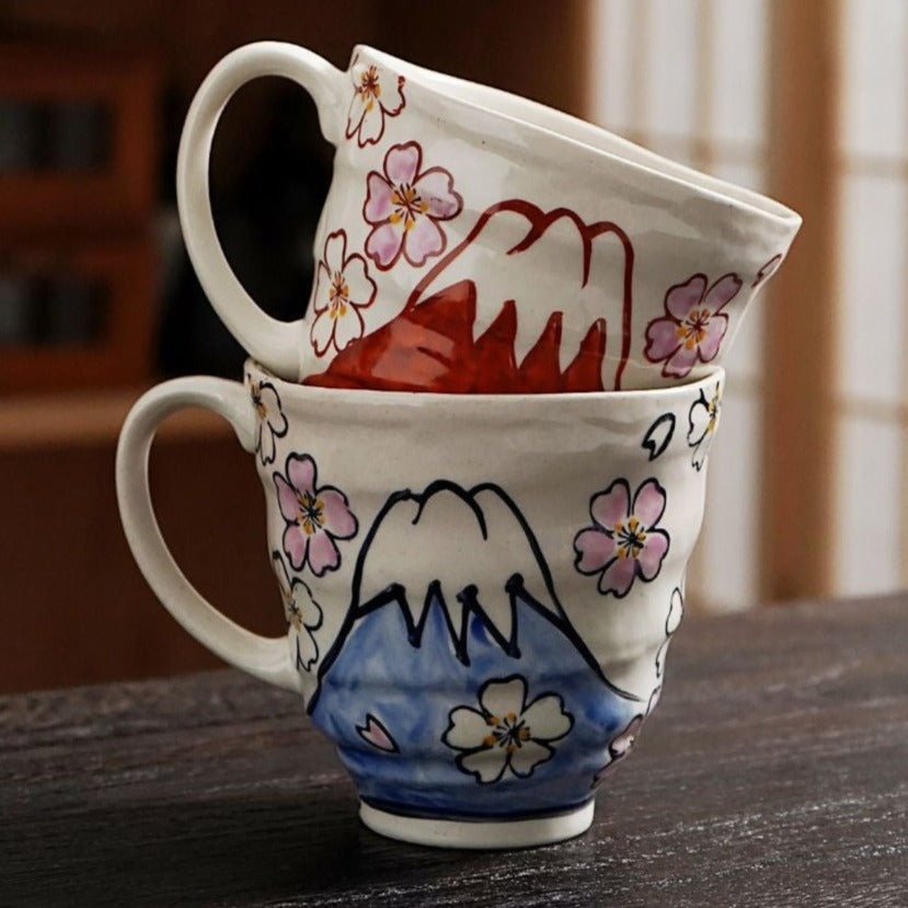 Minoyaki Red & Blue Sakura Fuji Handmade Pair Mugs – Object of Living
