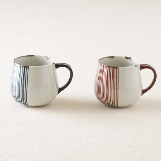 Hasami Ware Pair Minimalist Curved Edge Half Stripe Mugs