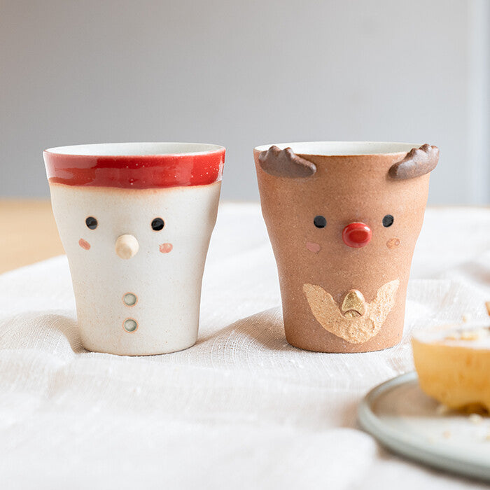 Set of 3 Shigaraki Ware Christmas Free Spirit Cups - Santa, Rudolph & Snowman