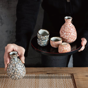 Seifu Matte Sprinkled Floral Sakura Sake Set