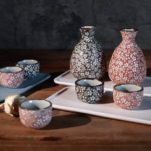 Seifu Matte Sprinkled Floral Sakura Sake Set