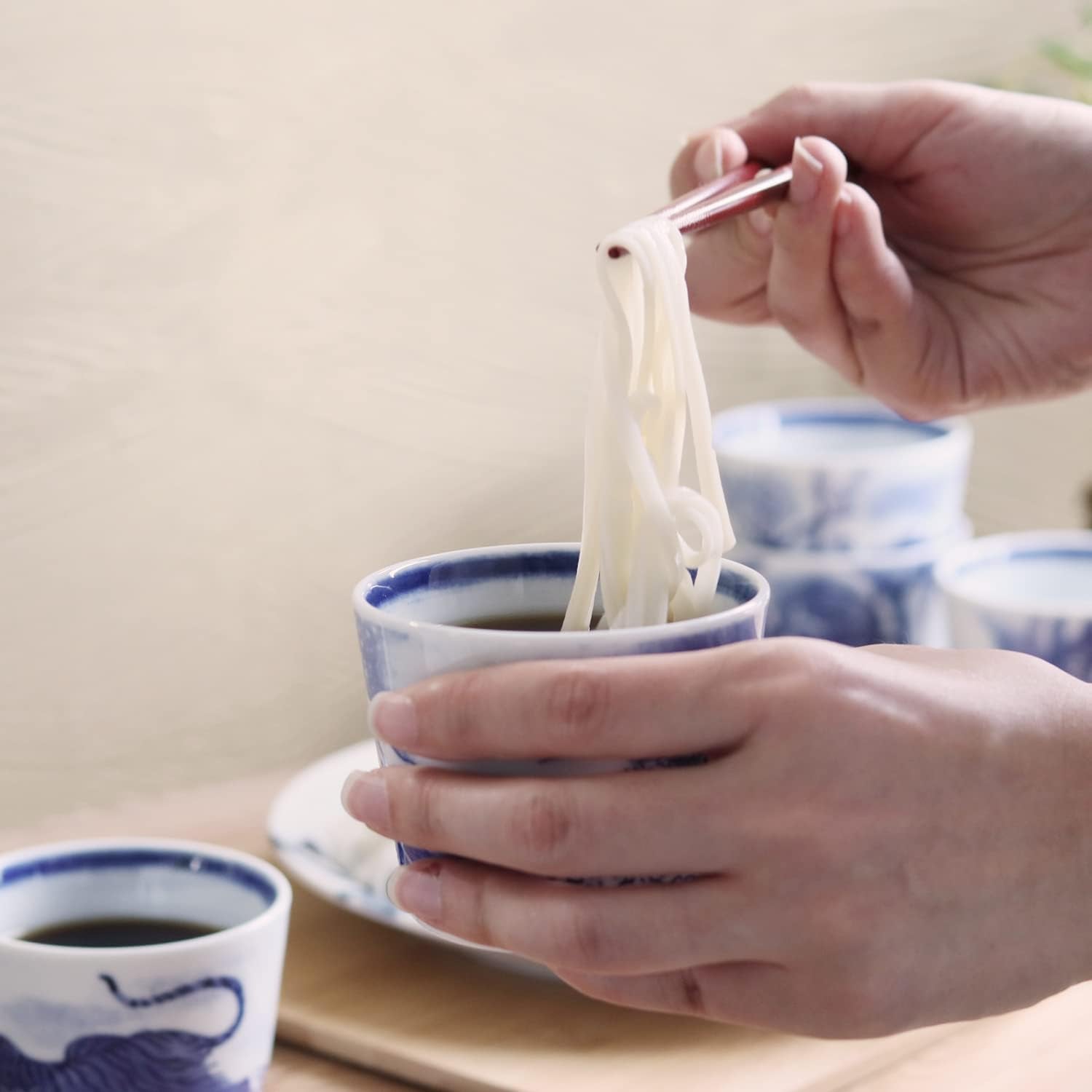 Minoyaki Traditional Motif Indigo Soba Choko Cup Set