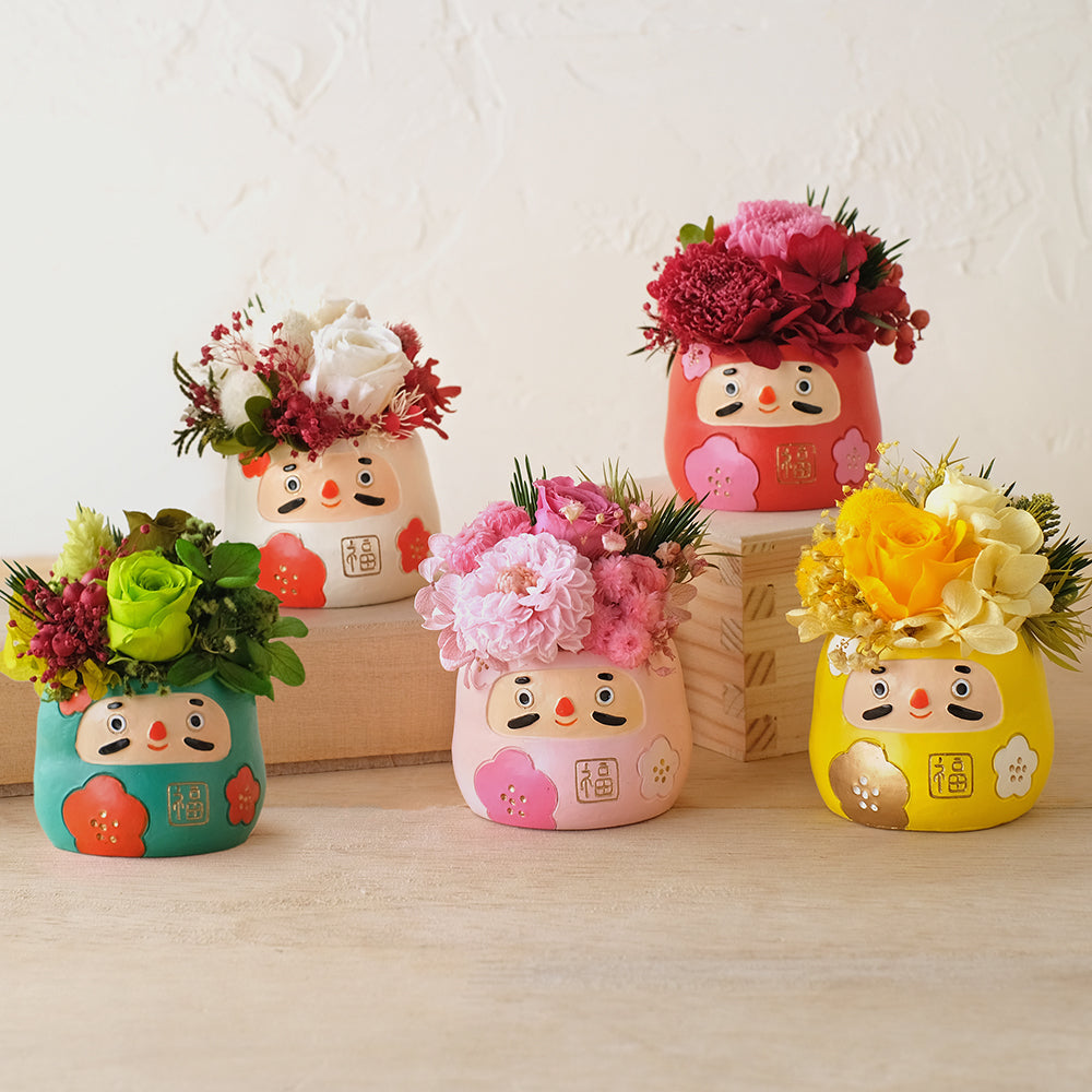 Lunar New Year Limited - 5 Piece Mini Lucky Daruma Flower Pot Ornament ...