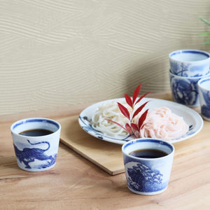 Minoyaki Traditional Motif Indigo Soba Choko Cup Set