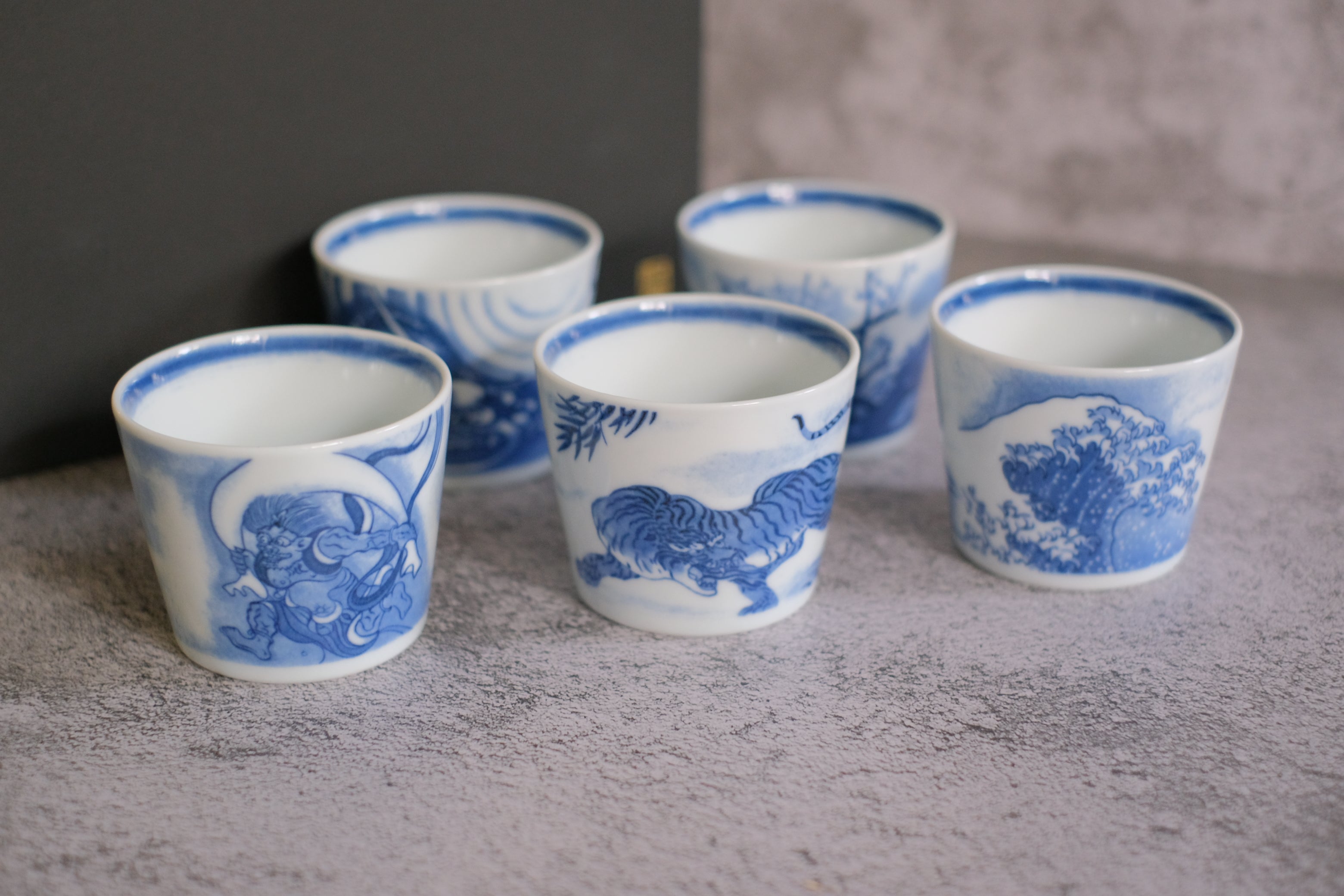 Minoyaki Traditional Motif Indigo Soba Choko Cup Set