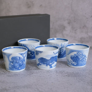 Minoyaki Traditional Motif Indigo Soba Choko Cup Set