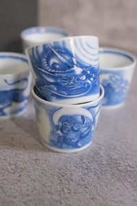 Minoyaki Traditional Motif Indigo Soba Choko Cup Set