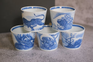 Minoyaki Traditional Motif Indigo Soba Choko Cup Set