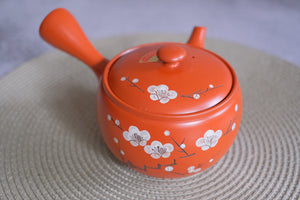 Tokoname Works White Sakura Blossom Red Clay Teapot