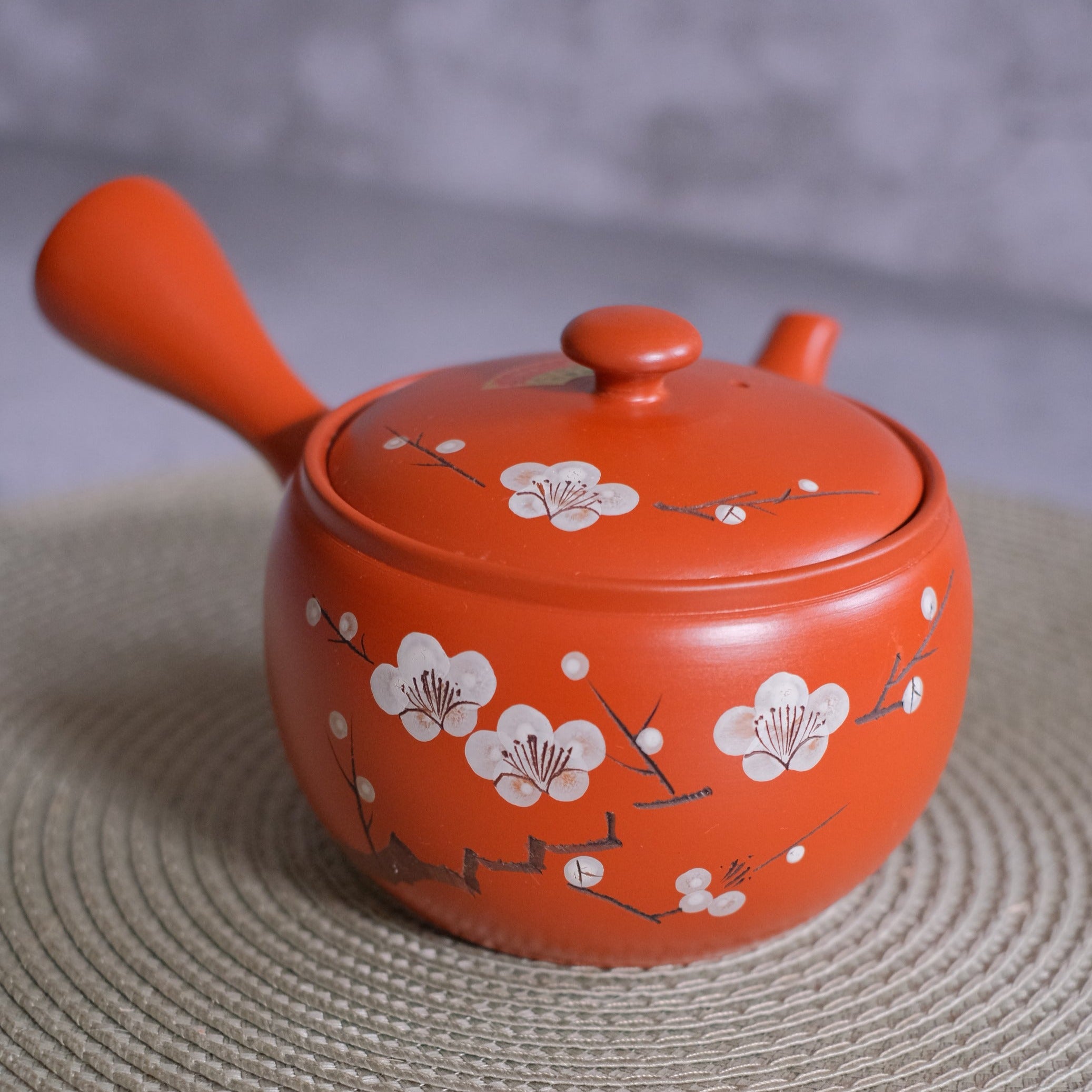 Tokoname Works White Sakura Blossom Red Clay Teapot