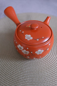 Tokoname Works White Sakura Blossom Red Clay Teapot