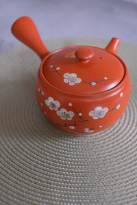 Tokoname Works White Sakura Blossom Red Clay Teapot