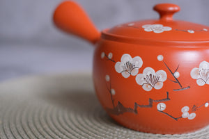 Tokoname Works White Sakura Blossom Red Clay Teapot