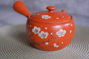 Tokoname Works White Sakura Blossom Red Clay Teapot