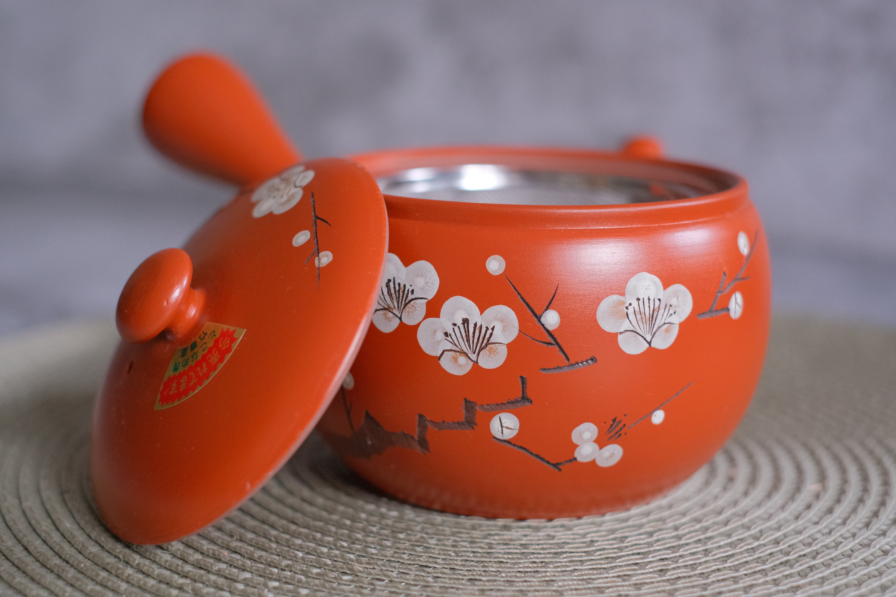 Tokoname Works White Sakura Blossom Red Clay Teapot