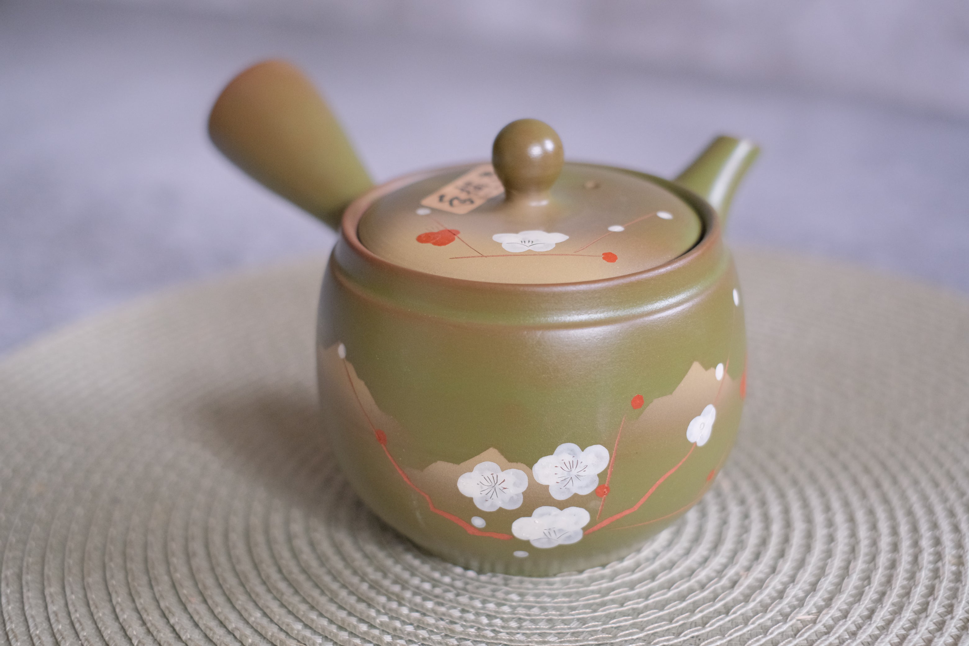 Tokoname Works Deep Olive Plum Branch Clay Teapot