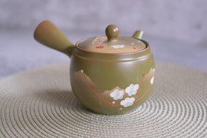 Tokoname Works Deep Olive Plum Branch Clay Teapot