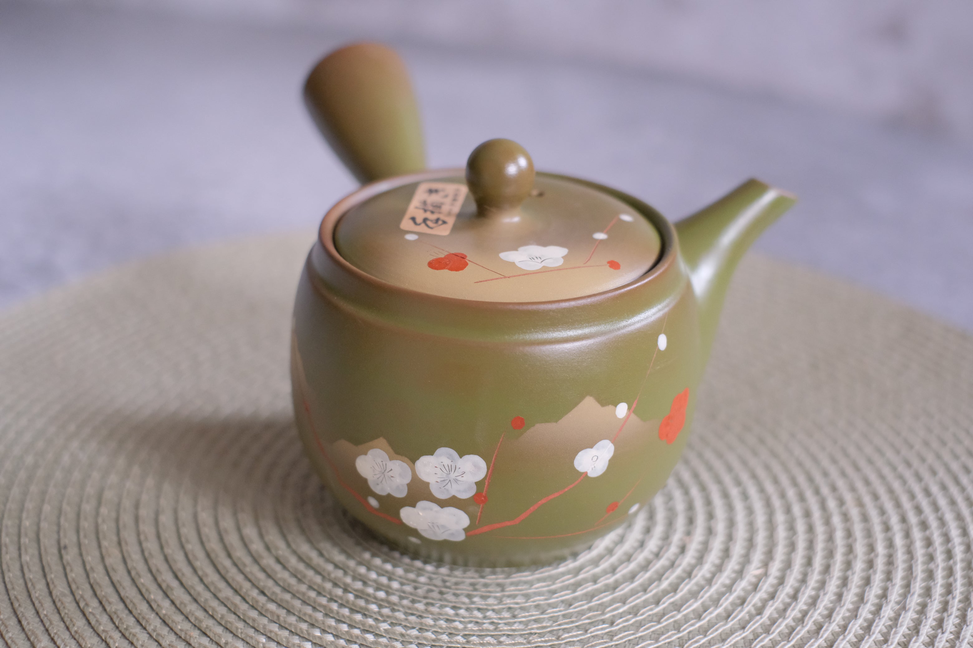 Tokoname Works Deep Olive Plum Branch Clay Teapot