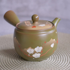 Tokoname Works Deep Olive Plum Branch Clay Teapot