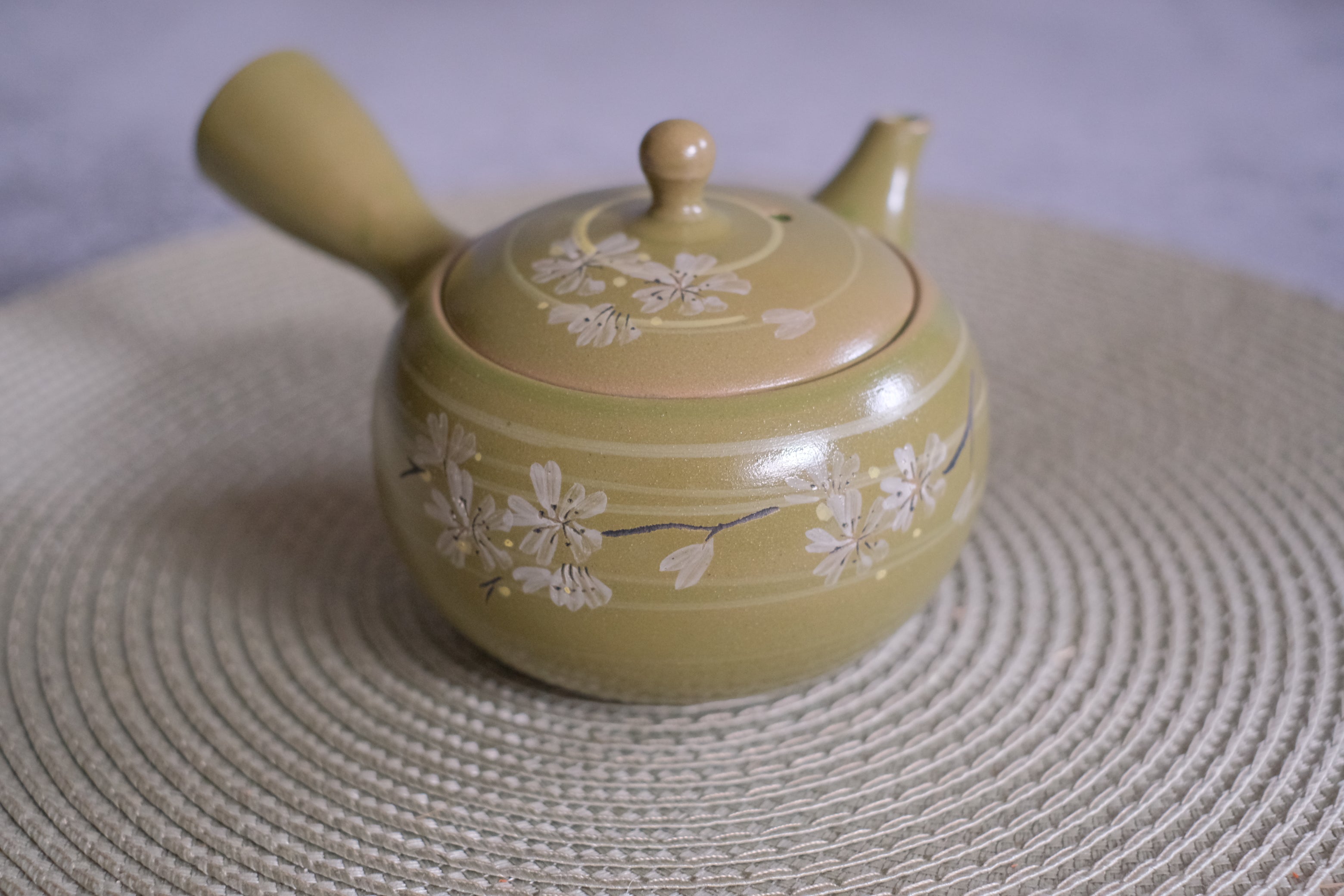 Mud Green Polished Japanese Floral Clay Teapot