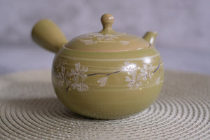 Mud Green Polished Japanese Floral Clay Teapot