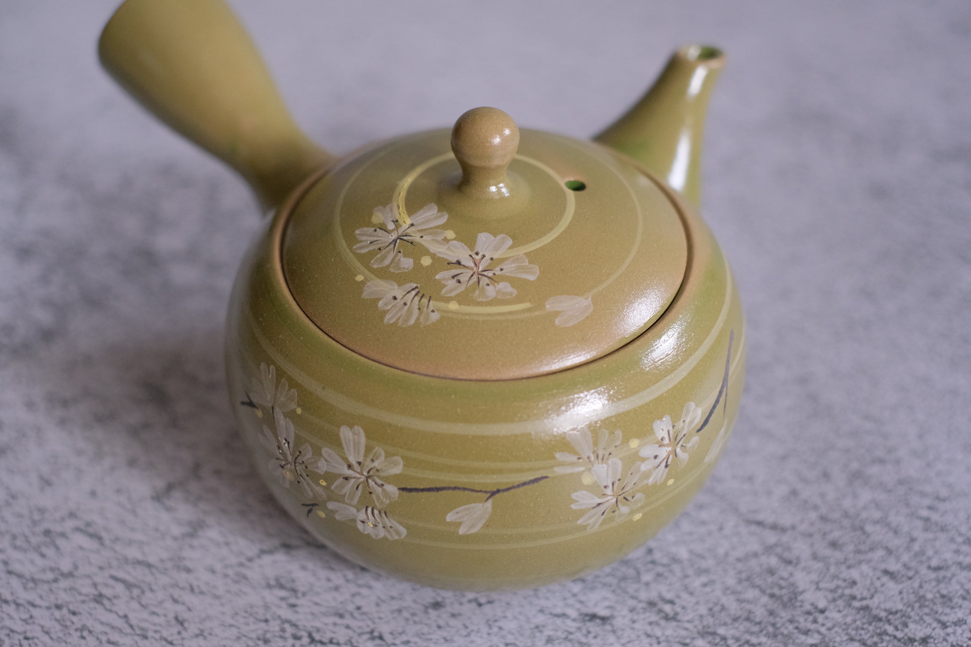 Mud Green Polished Japanese Floral Clay Teapot