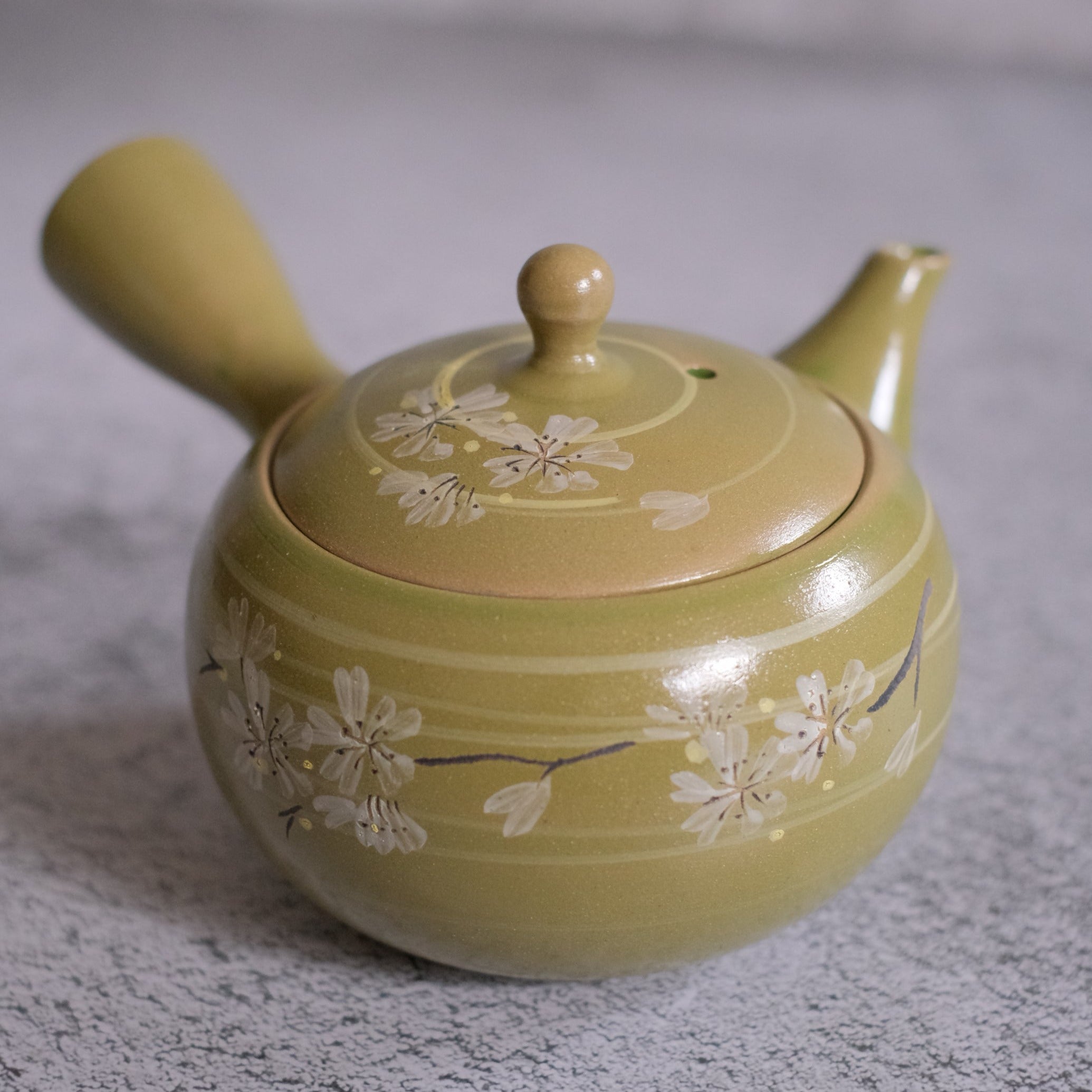 Mud Green Polished Japanese Floral Clay Teapot