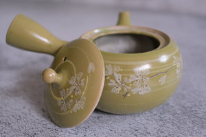 Mud Green Polished Japanese Floral Clay Teapot