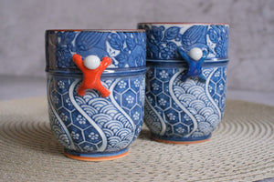 Hasamiyaki Kacho Ichijinin Climbing Man Pair His & Hers Teacups