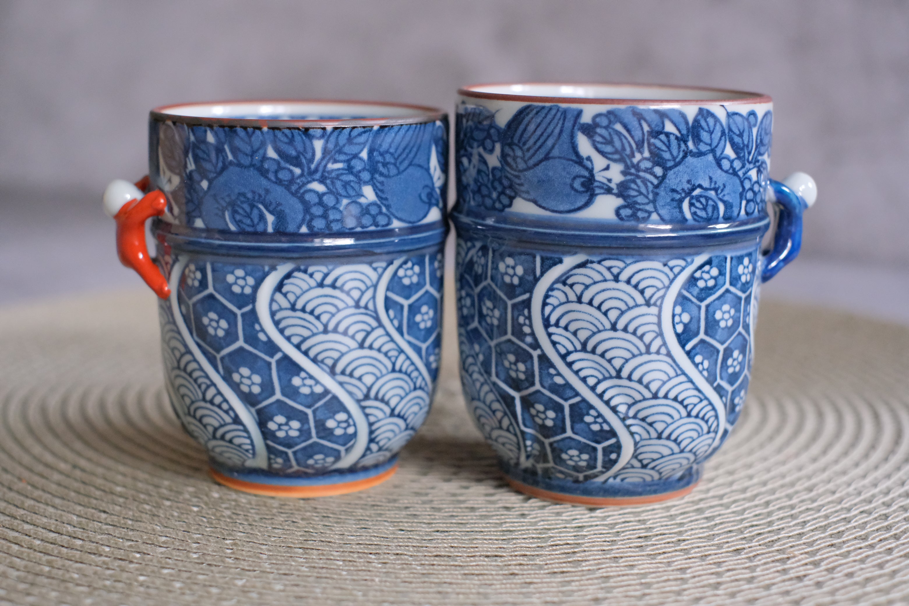 Hasamiyaki Kacho Ichijinin Climbing Man Pair His & Hers Teacups