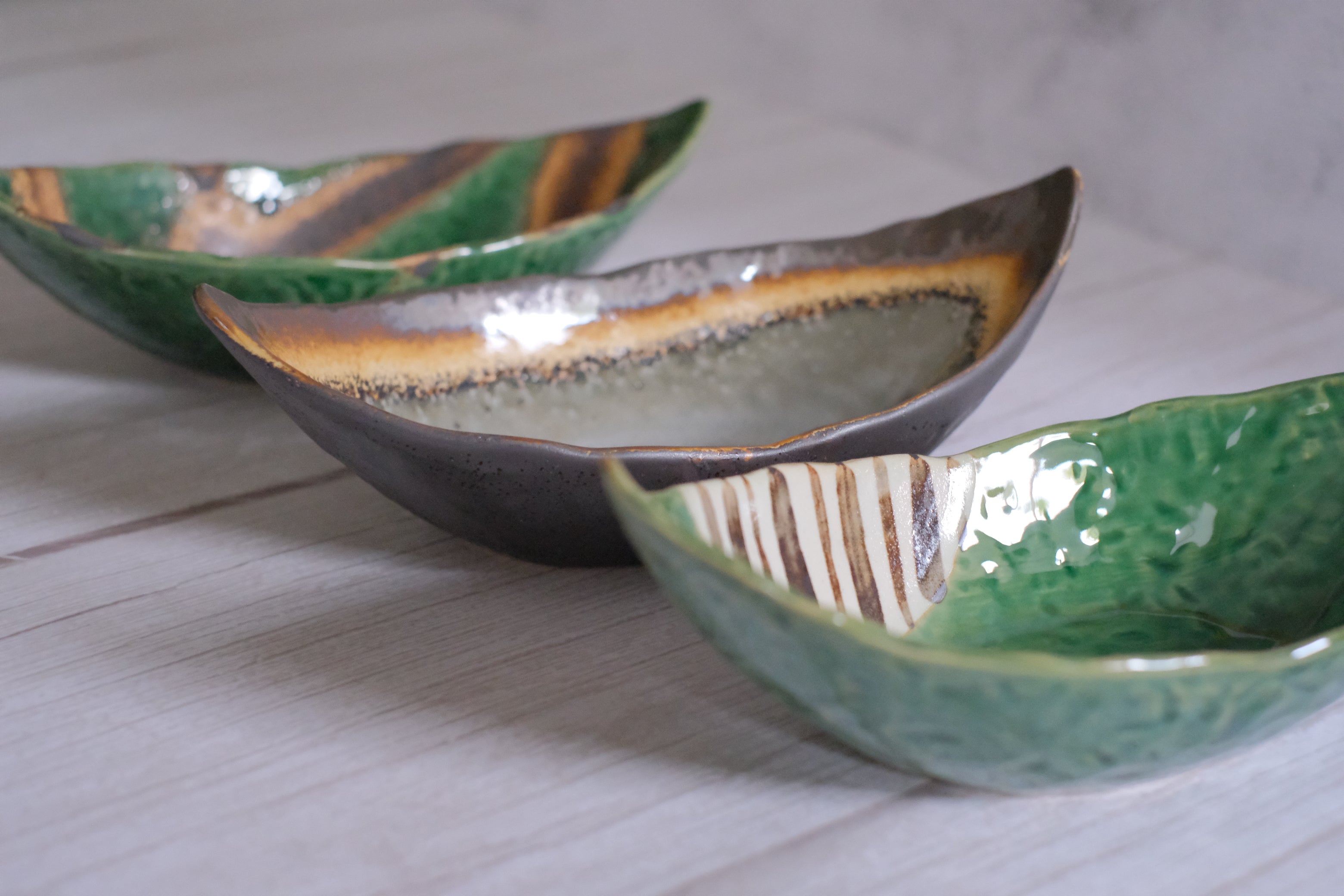 Oribe Contrast Texture Boat Serving Dish/ Snack Bowl Trio