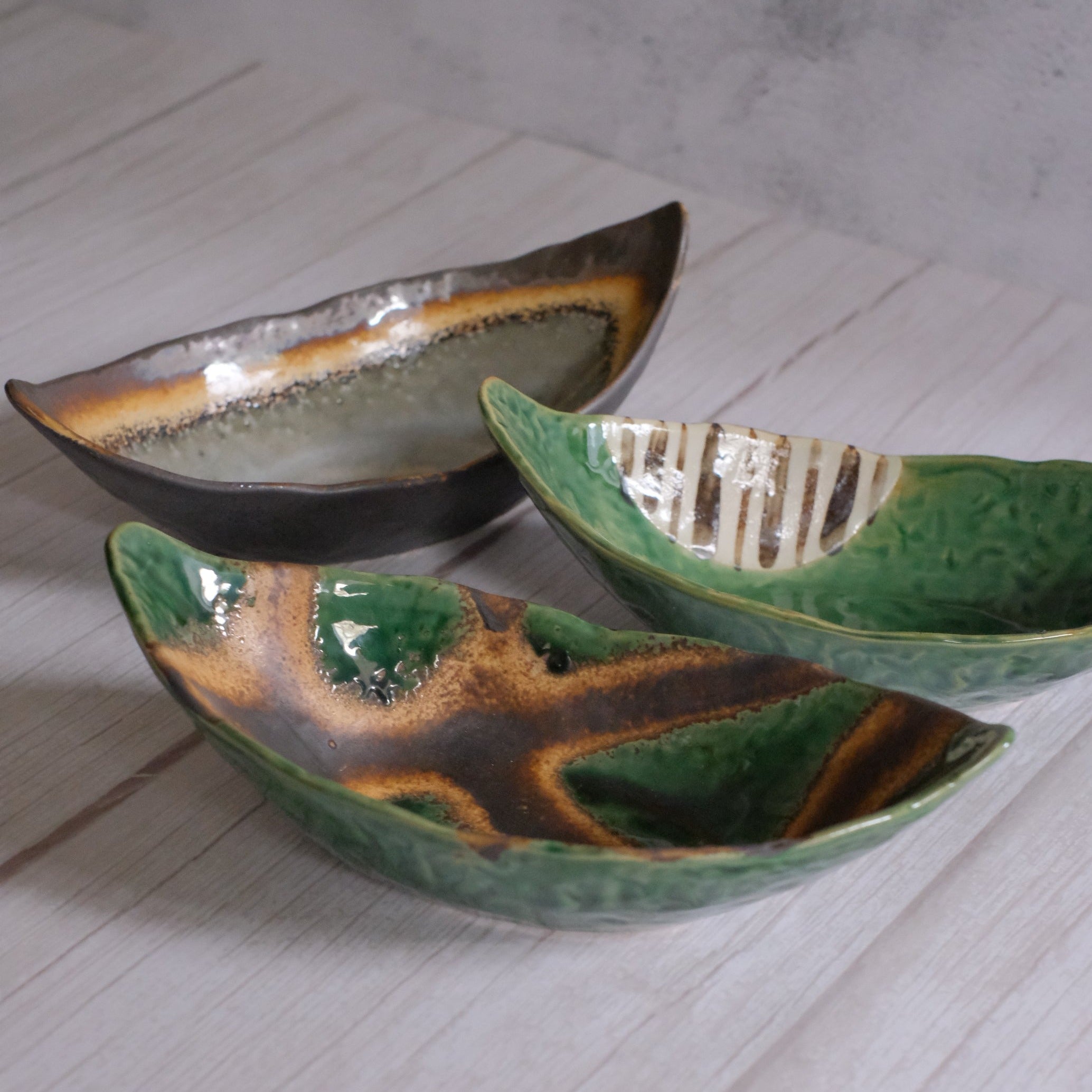 Oribe Contrast Texture Boat Serving Dish/ Snack Bowl Trio