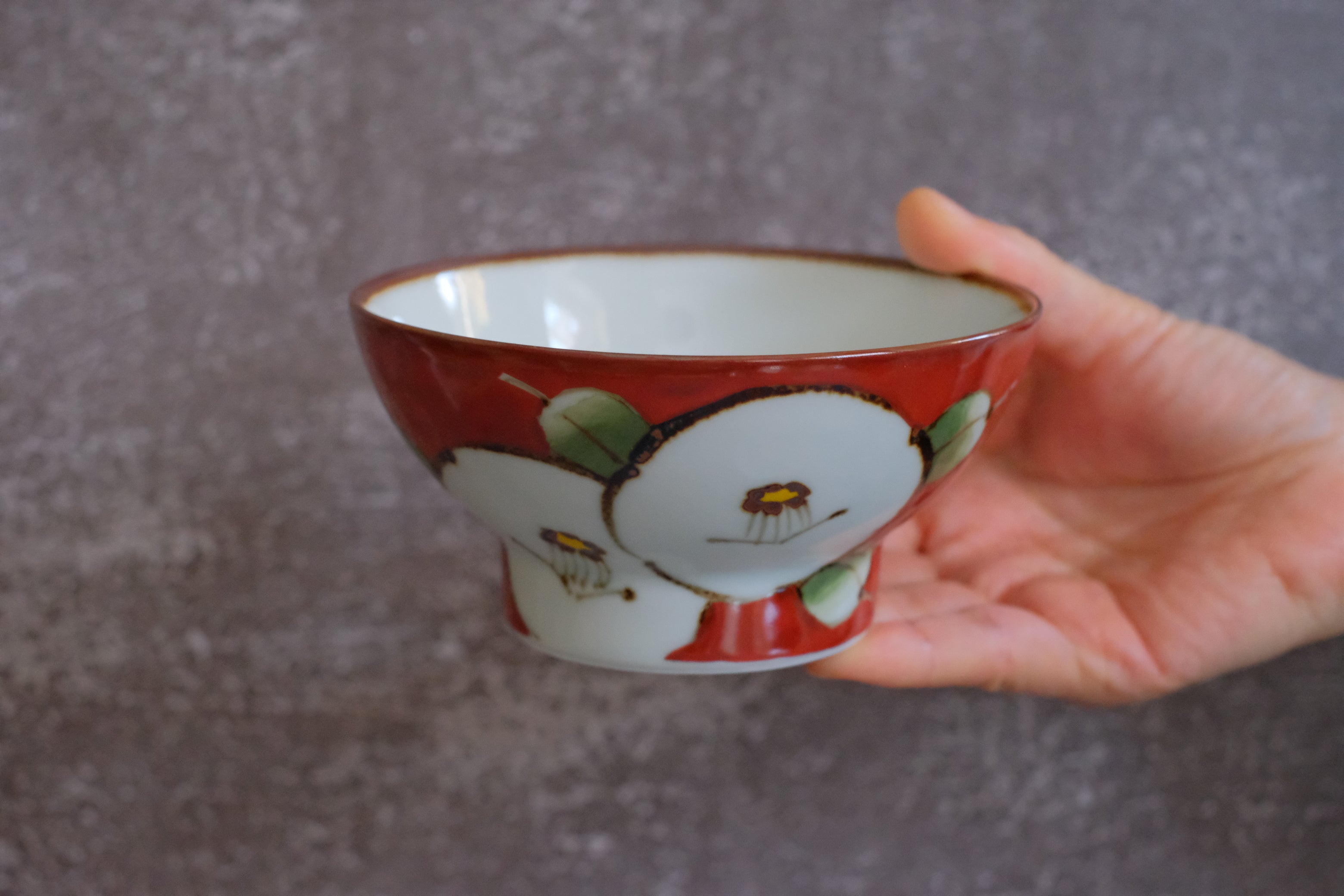 Aritayaki Porcelain Camellia Floral Pair Rice Bowls