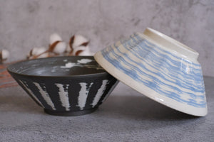 Pair Shinogi Abstract Stripes Black & White Ramen Bowl