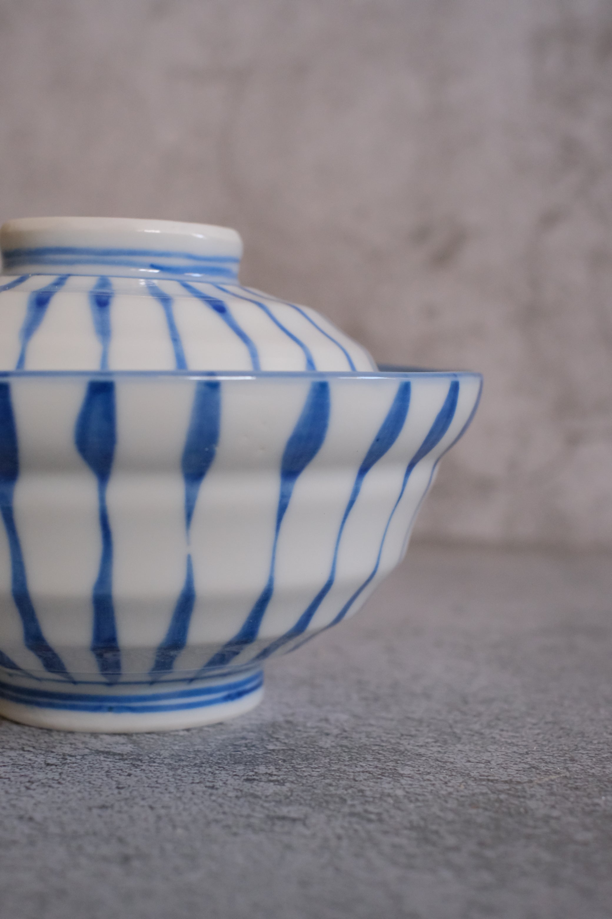 Indigo Julienne Stripes Pair Donburi Bowls with Lid