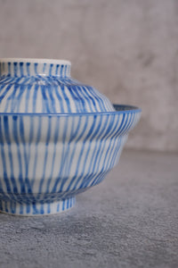 Indigo Julienne Stripes Pair Donburi Bowls with Lid