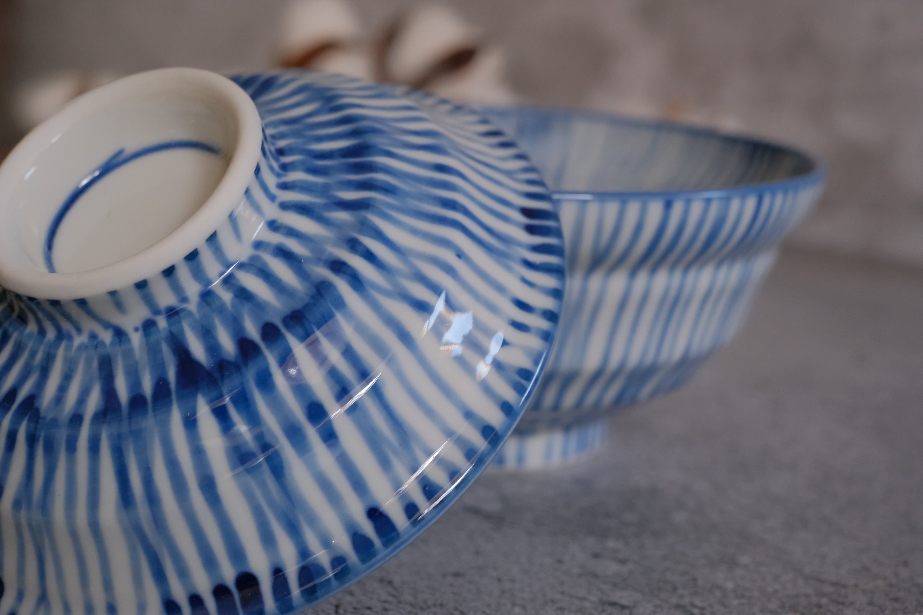 Indigo Julienne Stripes Pair Donburi Bowls with Lid