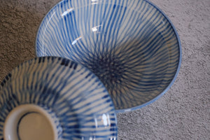 Indigo Julienne Stripes Pair Donburi Bowls with Lid