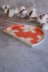 Red Cherry Blossom Half-Moon Serving Plate