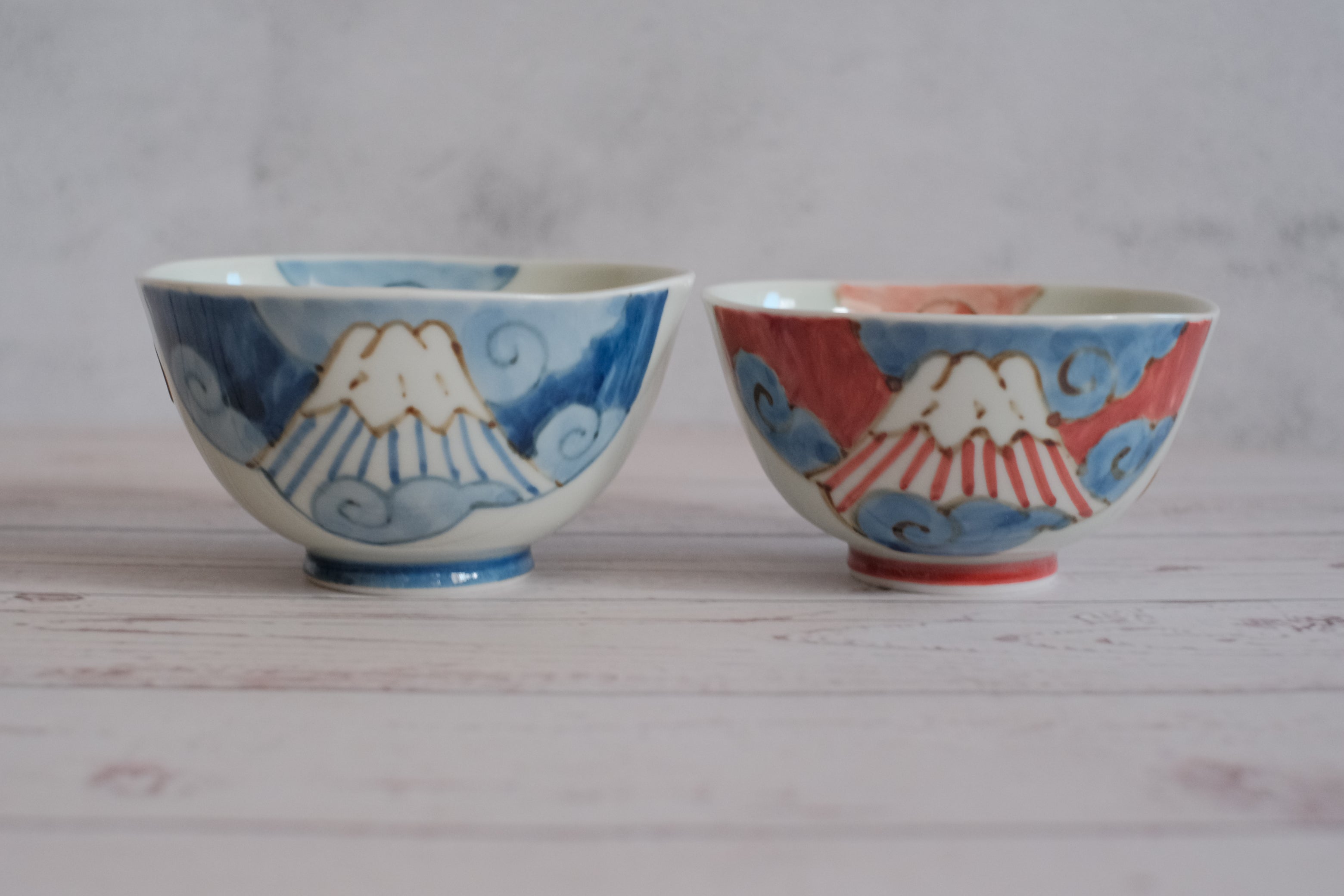 Madori Fuji-e Pair Porcelain Rice Bowls