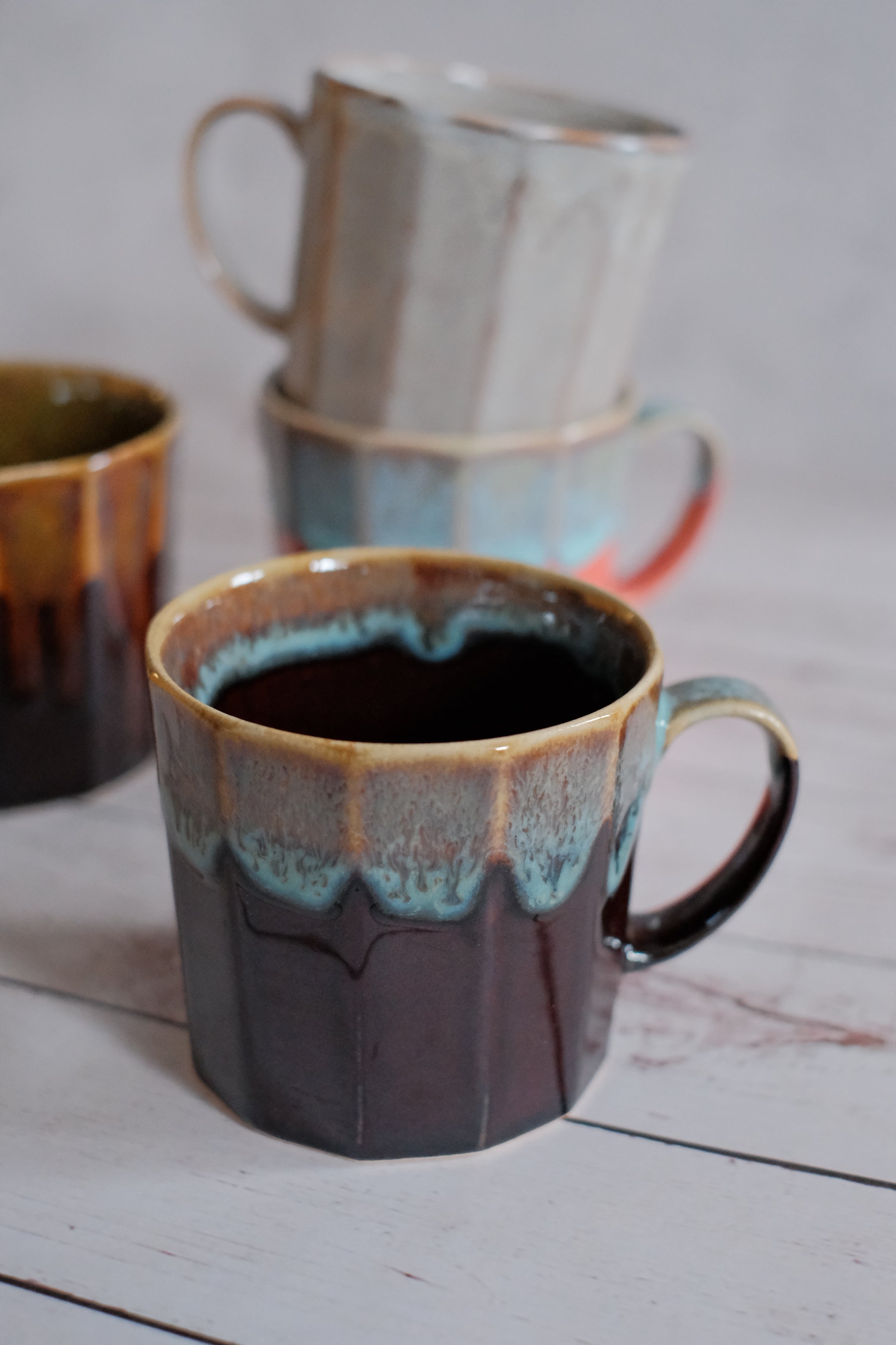 Drip Glaze Geometric Wabi Ombre 4 Piece Mug Set