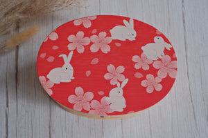 Red Spring Sakura Rabbit Natural Wood Bento Box