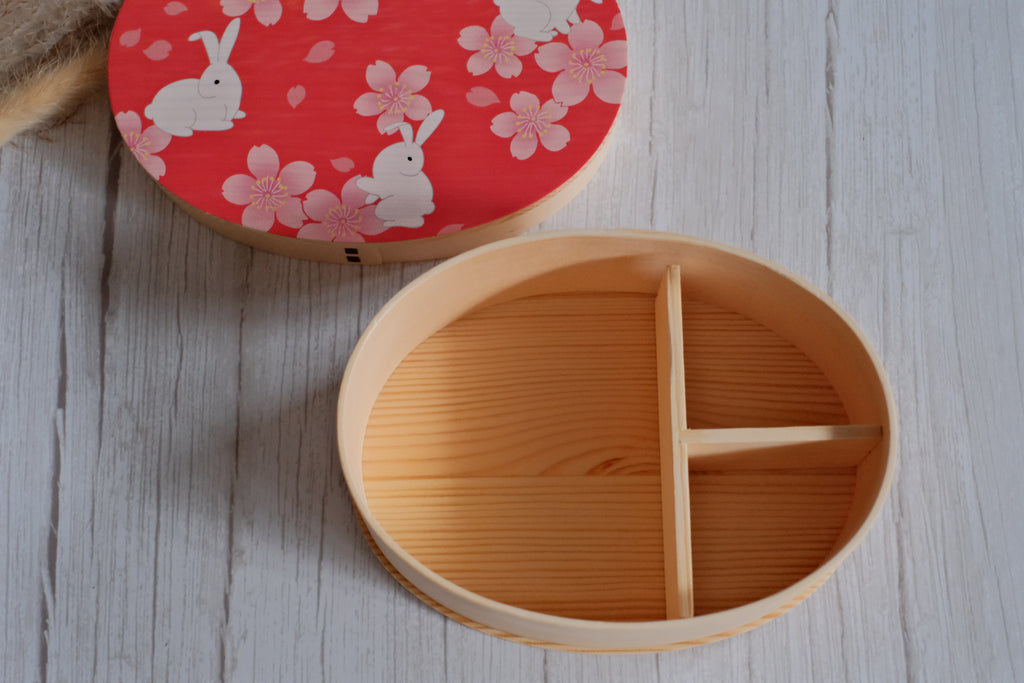 Red Spring Sakura Rabbit Natural Wood Bento Box – Object of Living