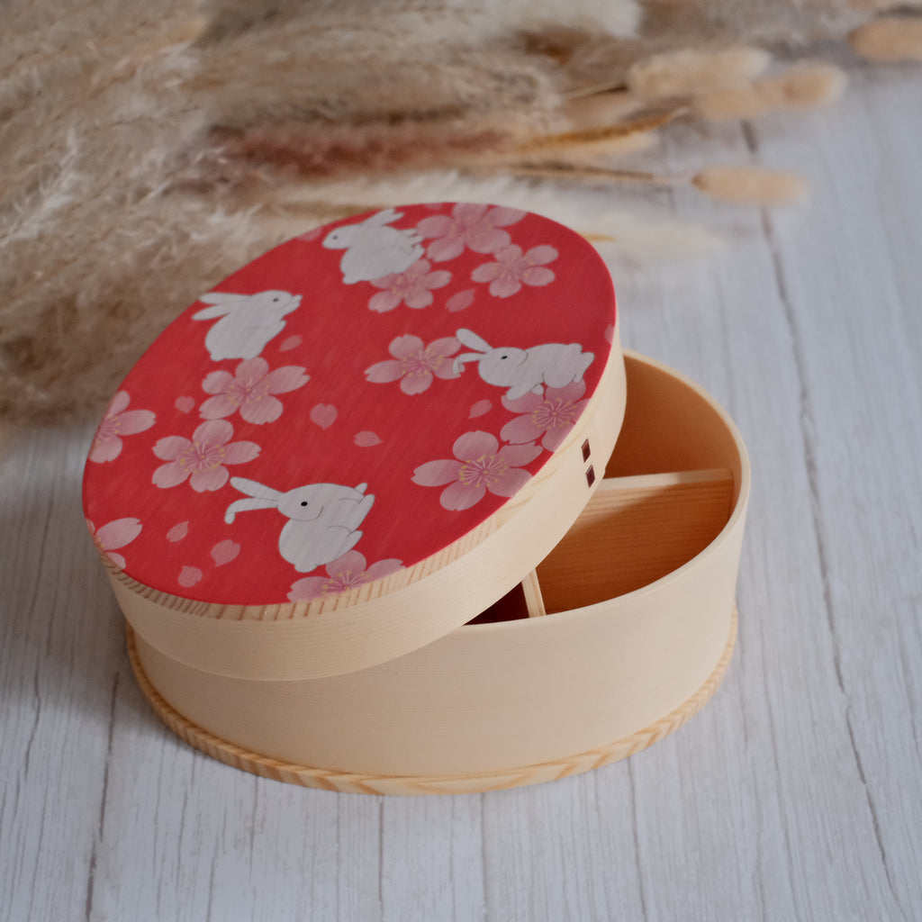 Red Spring Sakura Rabbit Natural Wood Bento Box – Object of Living