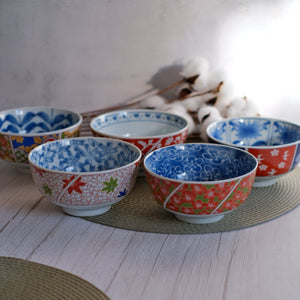 Set of 5 Arabesque Nishiki Koimari Large Donburi Bowl Set