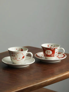 Minoyaki Festive Usagi Rabbit Pair Coffee Cup & Saucer