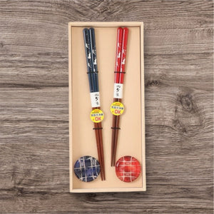 Premium Natural Wood Neko-chan Prancing Cat Chopsticks & Glass Chopsticks Rest Set