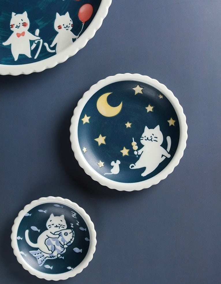 Minoyaki Biscuit Edge Cat's Night 8 Piece Tableware Series